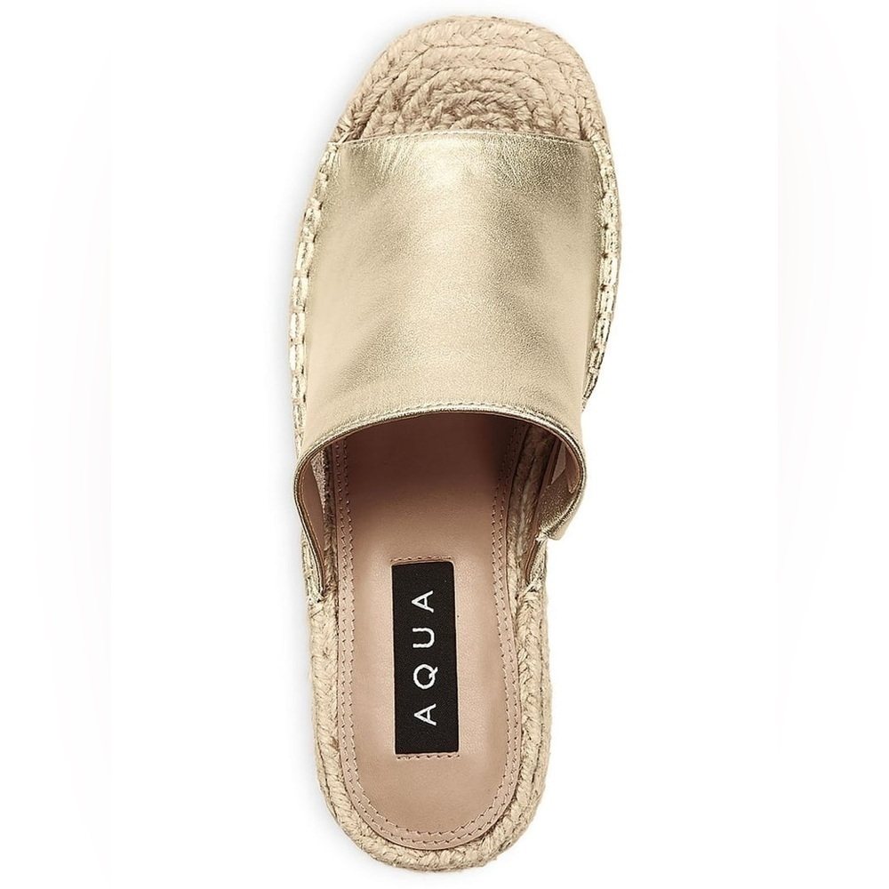 NWT Aqua Jacy Gold Leather Espadrille Platform Wedges — 7.5 | Summer Staple - Picture 3 of 14